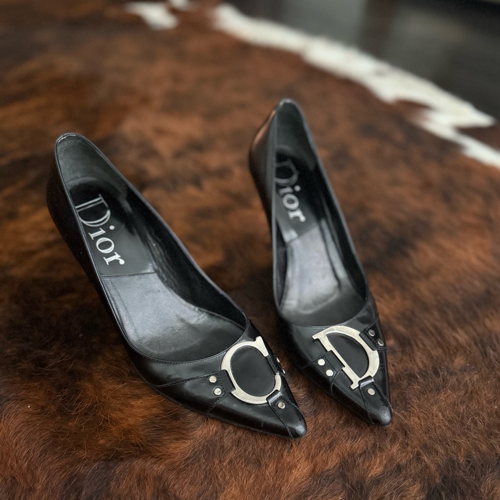 Dior Black Heels With Silver Accents